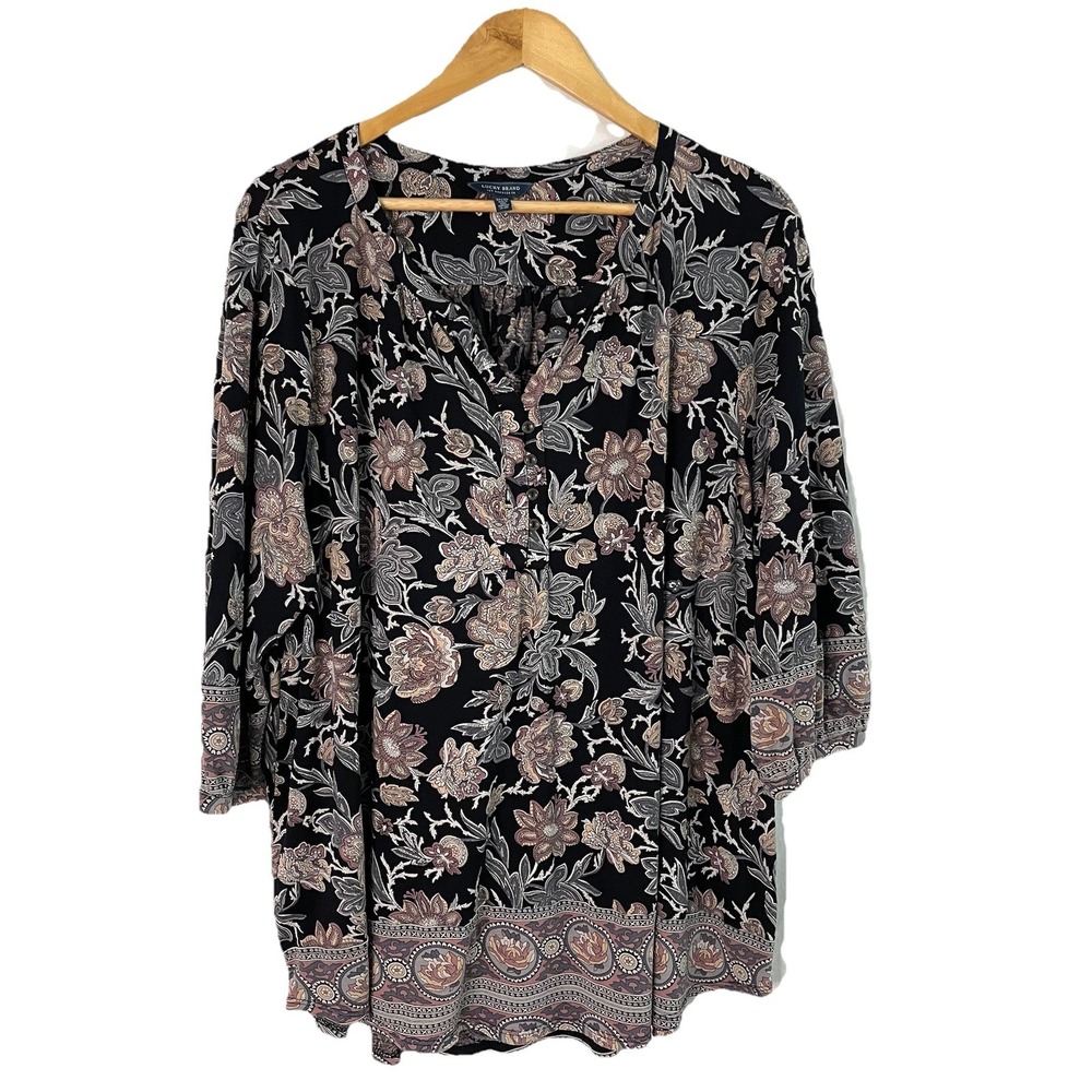 Lucky Brand Top Womens 3X Floral Paisley Flowy Bohemian Blouse
